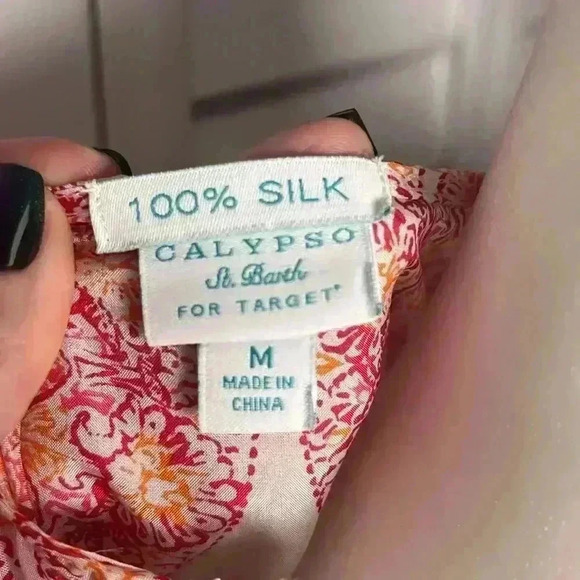 Calypso St. Barth for Target 100% Silk 3/4 Sleeve Crochet Top Size Medium - Picture 7 of 8